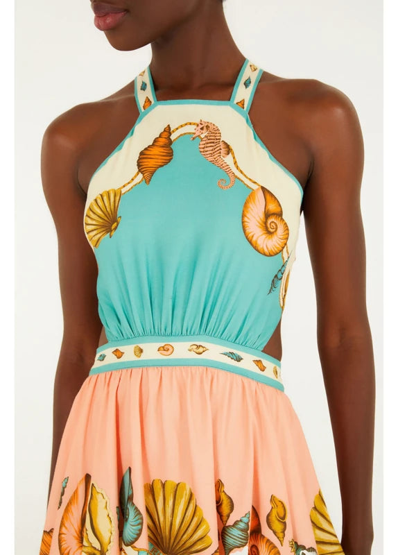 Vestido Frente Única Estampado Souvenir Litoral