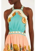 Vestido Frente Única Estampado Souvenir Litoral