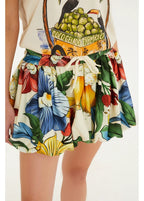 Saia Curta Balonê Moletom Estampada Tropicalzinho