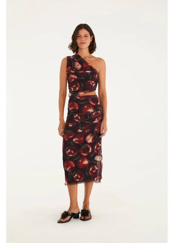 Saia Tule Estampada Cereja Pintada