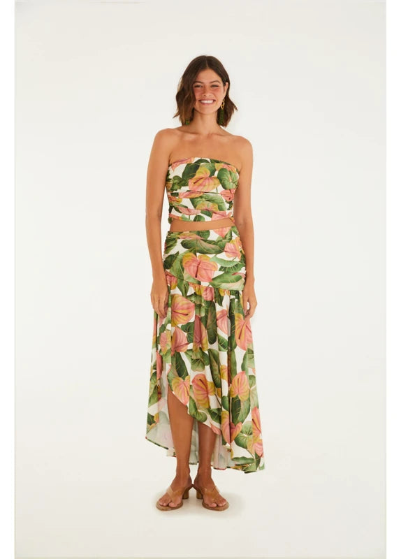 Saia Longa Estampada Antúrio Corrido