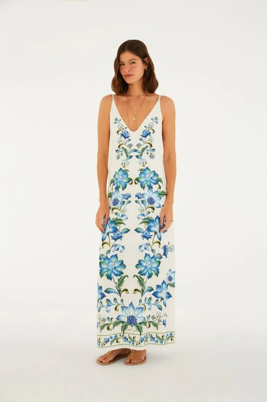 Vestido Longo Alcinha Estampado Laura
