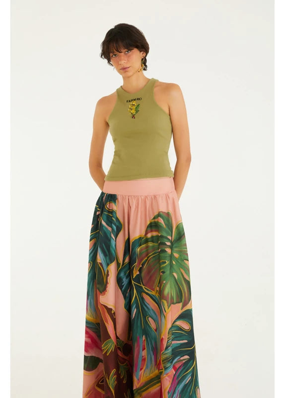 Saia Evasê Estampada Piscina Tropical