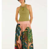 Saia Evasê Estampada Piscina Tropical