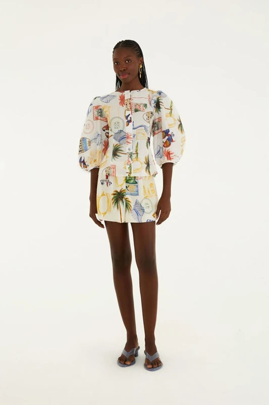 Short Saia Estampado Tropical Vintage