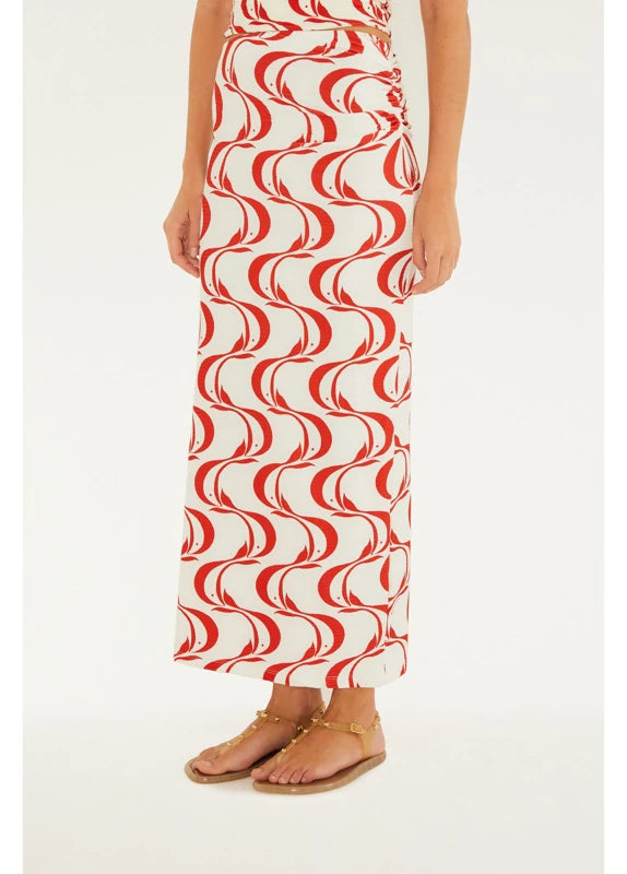 Saia Midi Estampada Peixe Copa