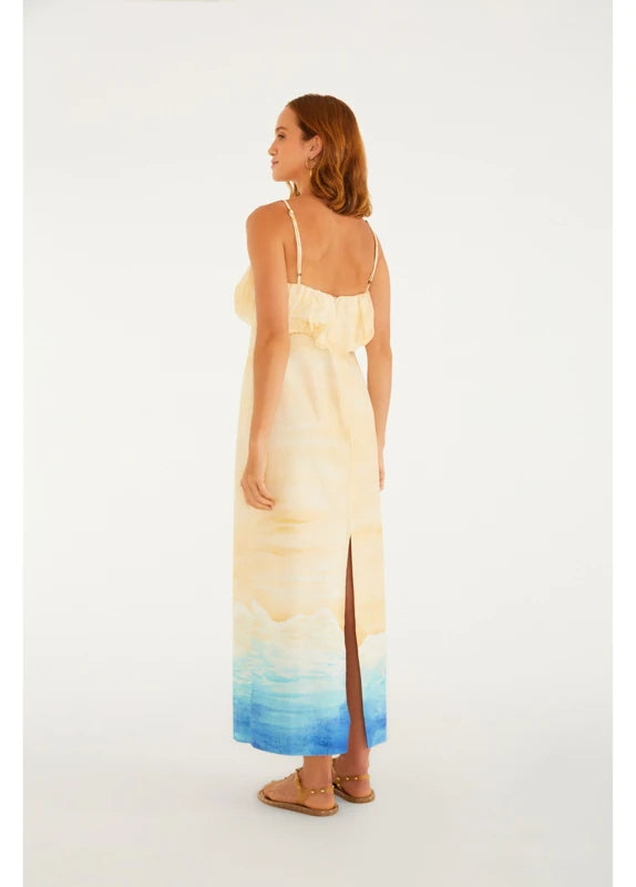 Vestido Reto Estampado Praia Linda