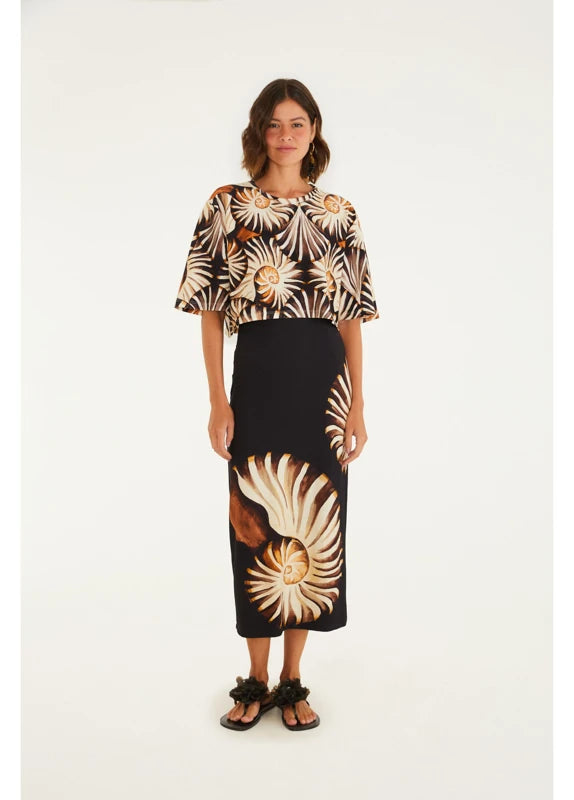 Saia Midi Reta Estampada Amonita