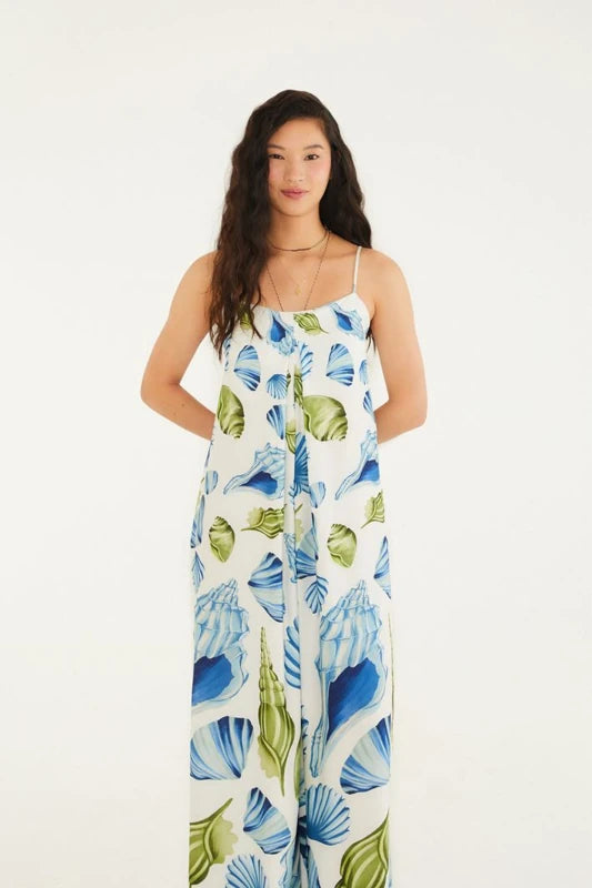 Macacão Longo Estampado Concha Litoral