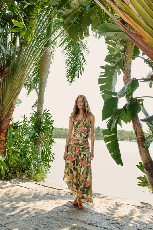 Saia Longa Estampada Antúrio Corrido