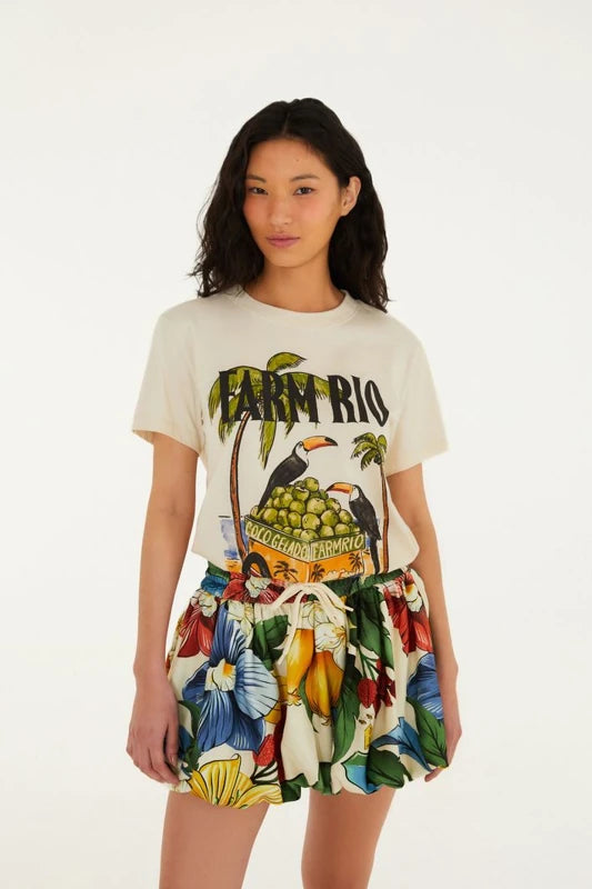 Saia Curta Balonê Moletom Estampada Tropicalzinho