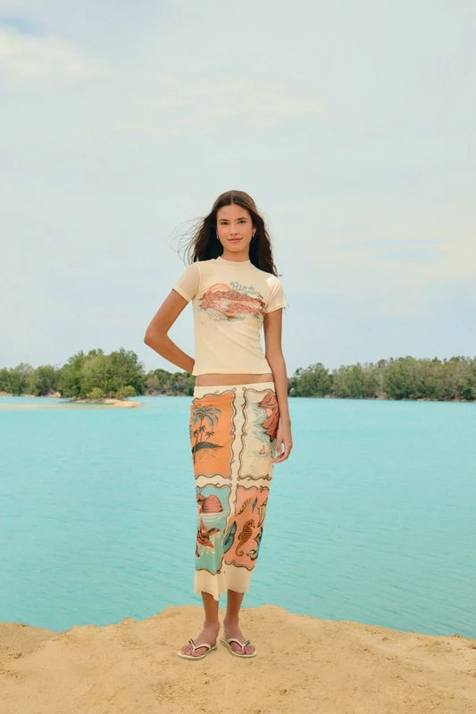 Saia Midi Tule Estampada Souvenir Rio