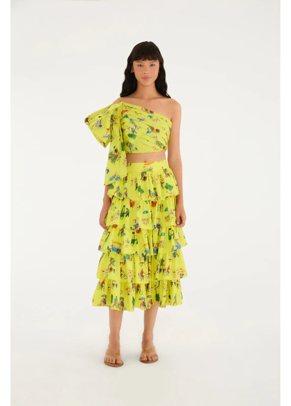 Saia Babados Estampada Vidas Sobre Rodas