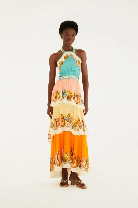 Vestido Frente Única Estampado Souvenir Litoral