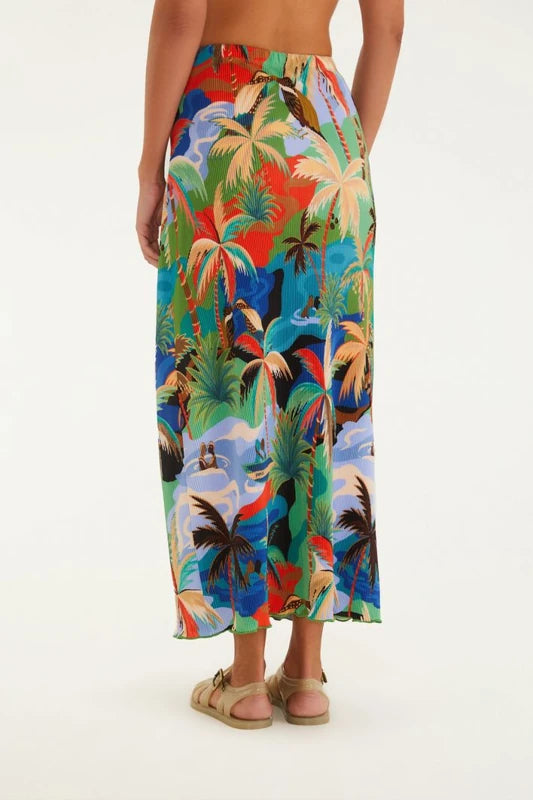 Saia Midi Plissada Estampada Bem Querer