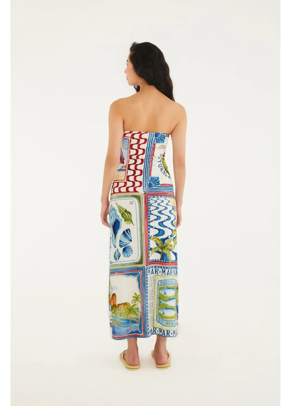 Vestido Sem Alça Estampado Selo Praiano