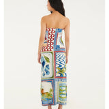 Vestido Sem Alça Estampado Selo Praiano