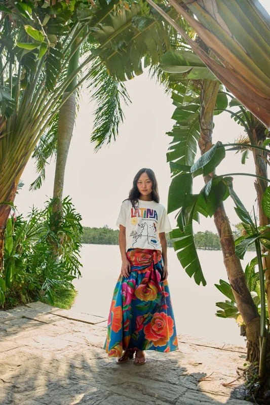 Saia Rosas Estampada Pintadas