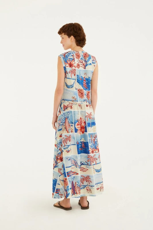 Vestido Cropped Recorte Estampado Diário De Verão