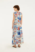 Vestido Cropped Recorte Estampado Diário De Verão