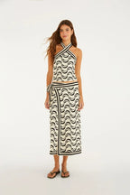 Saia Midi Transpasse Estampada Peixe Copa