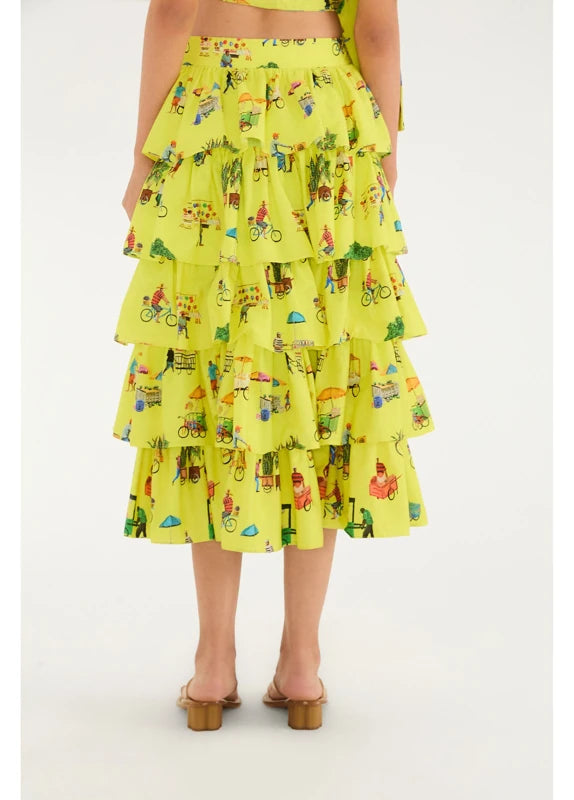 Saia Babados Estampada Vidas Sobre Rodas