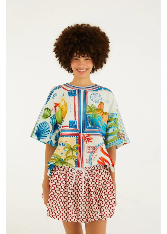 Saia Balonê Estampado Selo Praiano