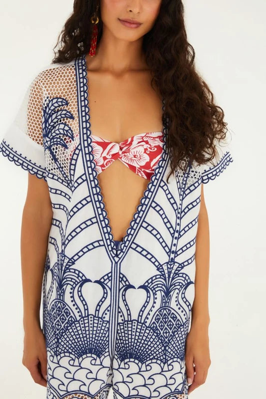 Macaquinho Richelieu Estampado Noite De Pássaro