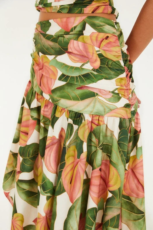 Saia Longa Estampada Antúrio Corrido