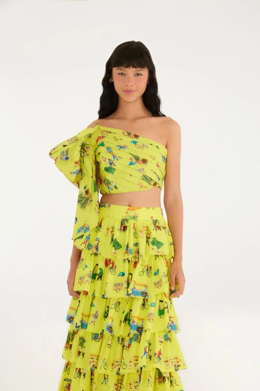 Saia Babados Estampada Vidas Sobre Rodas