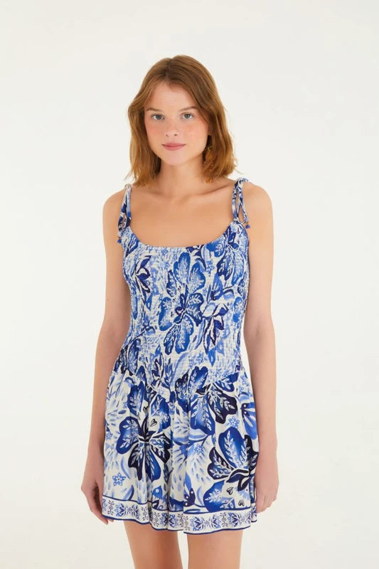 Macaquinho Lastex Manga Estampado Paraíso De Flor