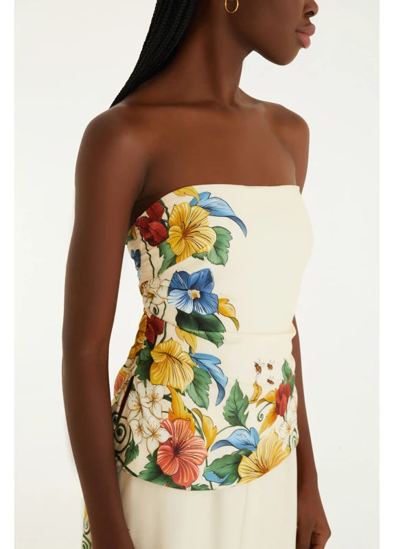 Macacão Sem Alças Estampado Tropicalzinho Lenço