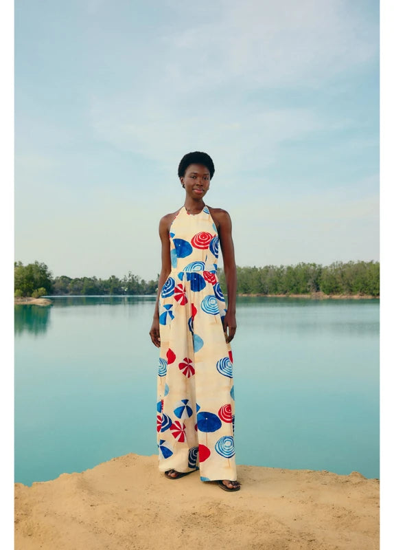 Macacão Pantalona Estampado Guarda Sol