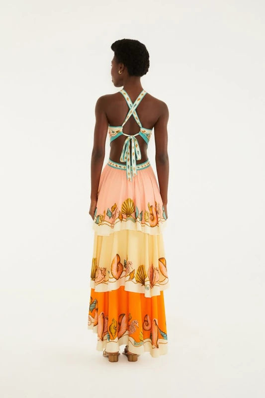 Vestido Frente Única Estampado Souvenir Litoral