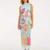 Vestido Tule Midi Estampado Jardim Primavera