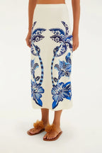 Saia Midi Reta Estampada Coqueiro Tropical