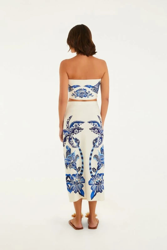 Saia Midi Reta Estampada Coqueiro Tropical