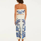 Saia Midi Reta Estampada Coqueiro Tropical