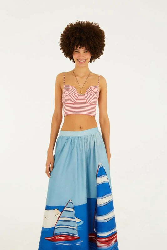 Saia Evasê Estampada Diário De Verão