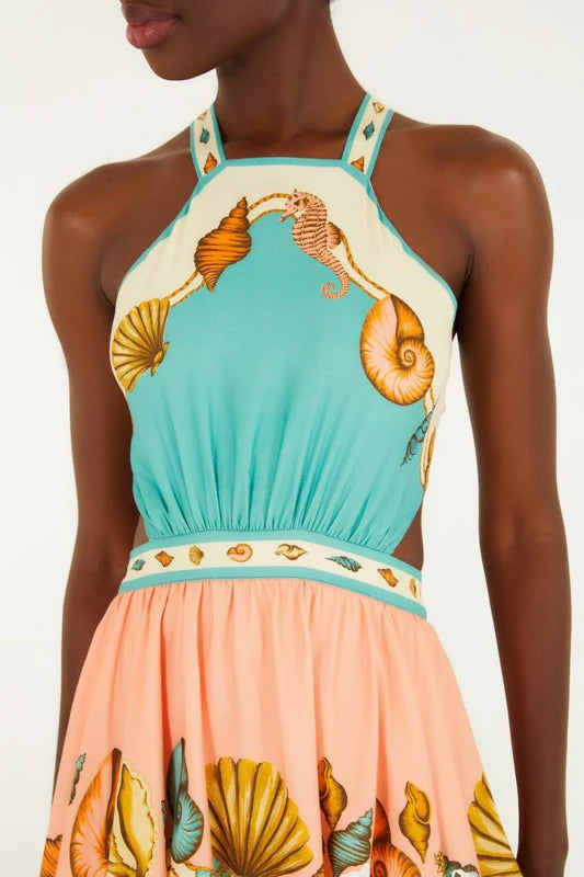 Vestido Frente Única Estampado Souvenir Litoral