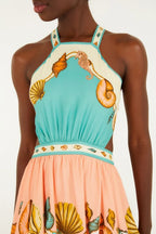 Vestido Frente Única Estampado Souvenir Litoral