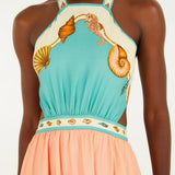 Vestido Frente Única Estampado Souvenir Litoral