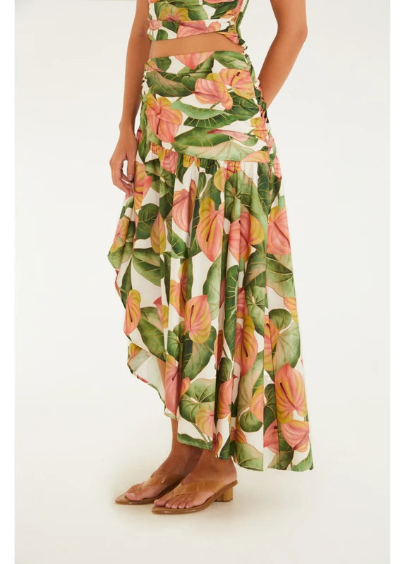 Saia Longa Estampada Antúrio Corrido