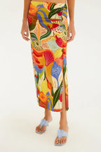 Saia Midi Fenda Estampada Festa Do Mar