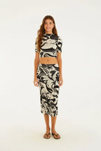 Saia Midi Reta Estampada Festa De Mar