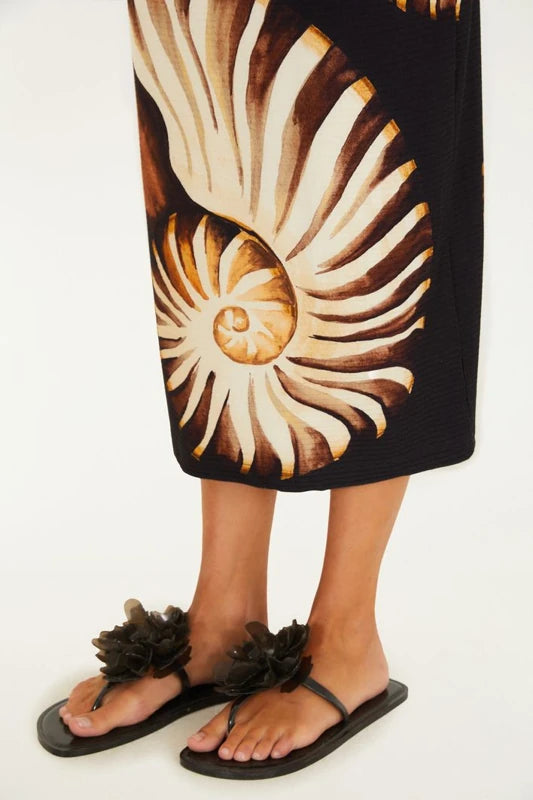 Saia Midi Reta Estampada Amonita