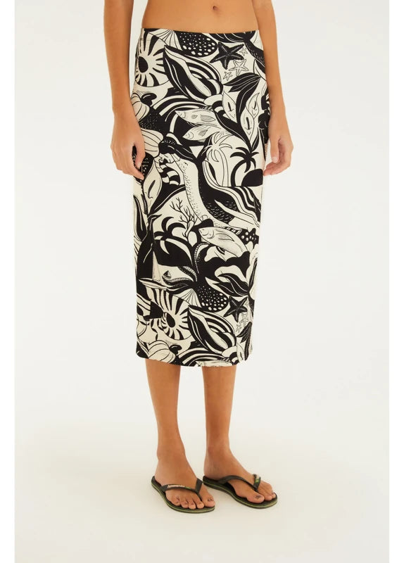 Saia Midi Reta Estampada Festa De Mar