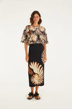 Saia Midi Reta Estampada Amonita