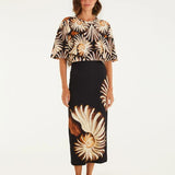 Saia Midi Reta Estampada Amonita