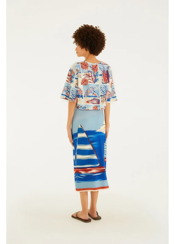 Saia Midi Estampada Diário De Verão